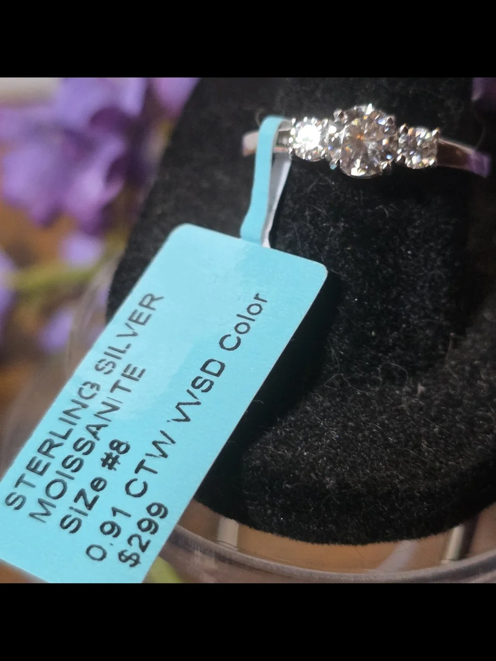 Three-Stone Moissanite Diamond Ring In 925 Sterling Silver 1ctw Size 8